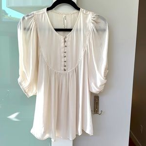 Cream silky blouse with silver buttons— gorgeous with jeans or dress it up!